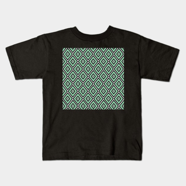 Black and turquoise green diamond motif pattern Kids T-Shirt by SamridhiVerma18